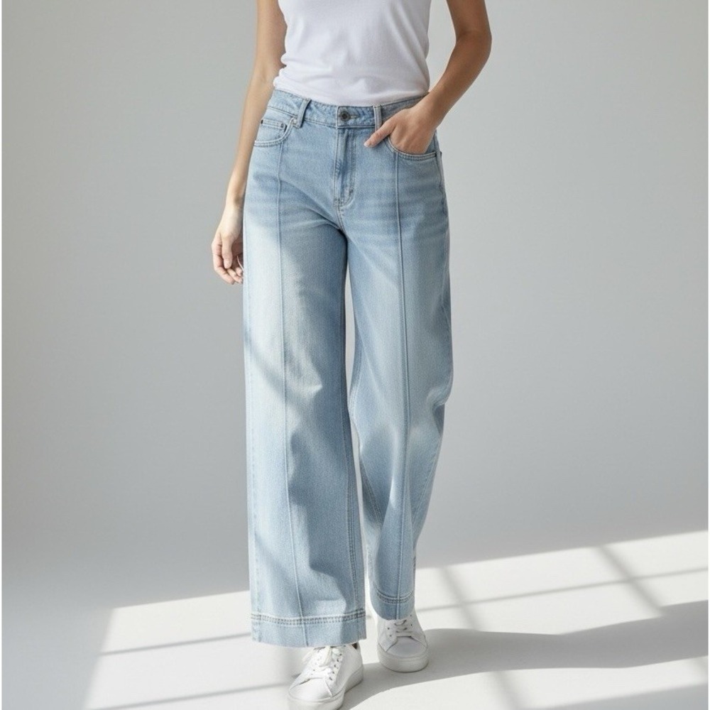 American Eagle Jeans Blue Super High-Rise Baggy Wide Leg Light Wash 16 L Stretch